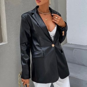 Zara faux leather blazer with gold button